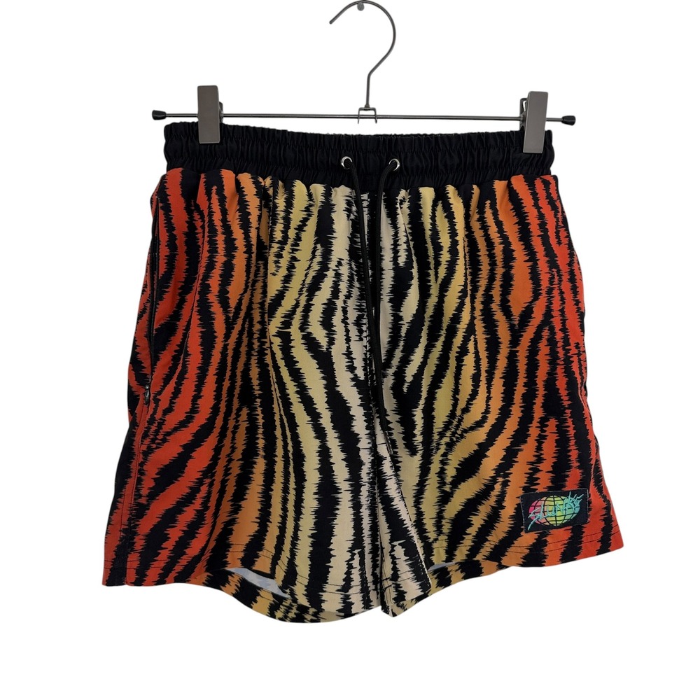 Slunks Shorts Mens XS Orange Tiger Stripe Print Athletic Volleyball Shorts